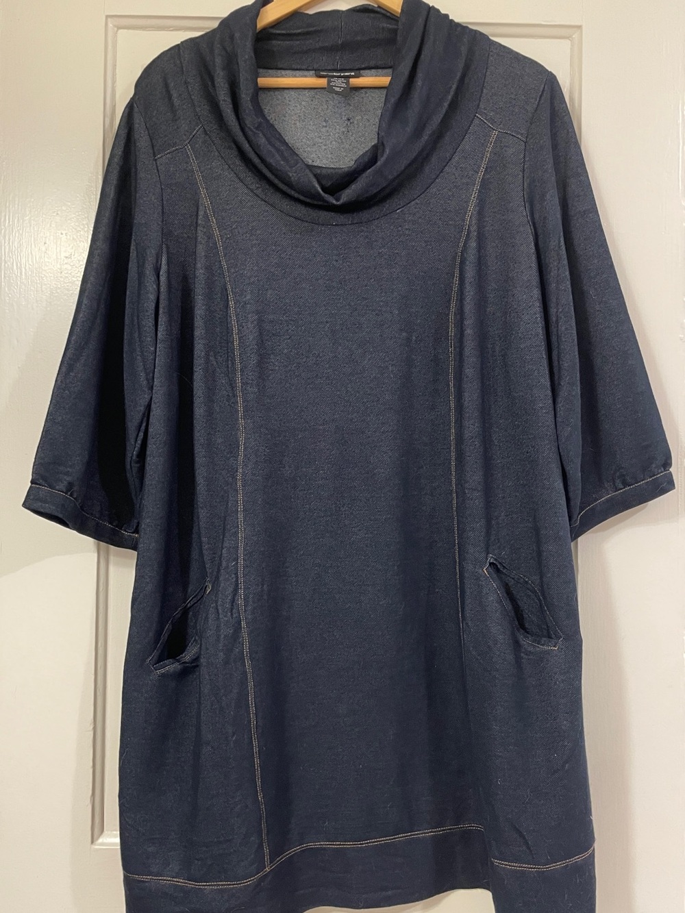 Lane Bryant Denim Look Cowl Neck Tunic Dress Pockets EUC - Plus Size 18/20